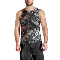 Hawaiian and Japanese Together Men Tank Top Polynesian Triball Tattoo Koi Carps and Sakura