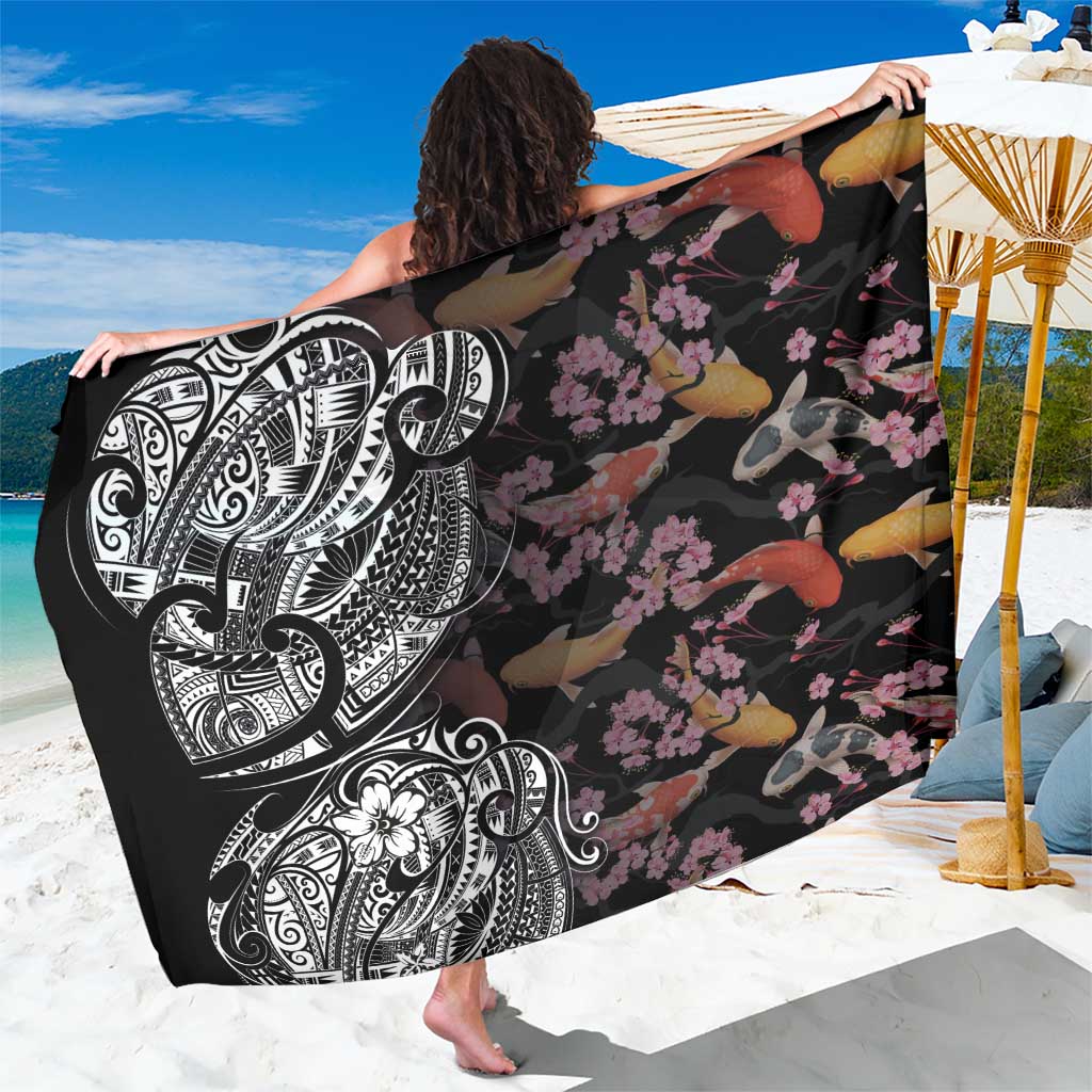 Hawaiian and Japanese Together Sarong Polynesian Triball Tattoo Koi Carps and Sakura