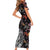 Hawaiian and Japanese Together Short Sleeve Bodycon Dress Polynesian Triball Tattoo Koi Carps and Sakura