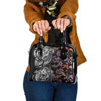 Hawaiian and Japanese Together Shoulder Handbag Polynesian Triball Tattoo Koi Carps and Sakura LT03 One Size Black - Polynesian Pride