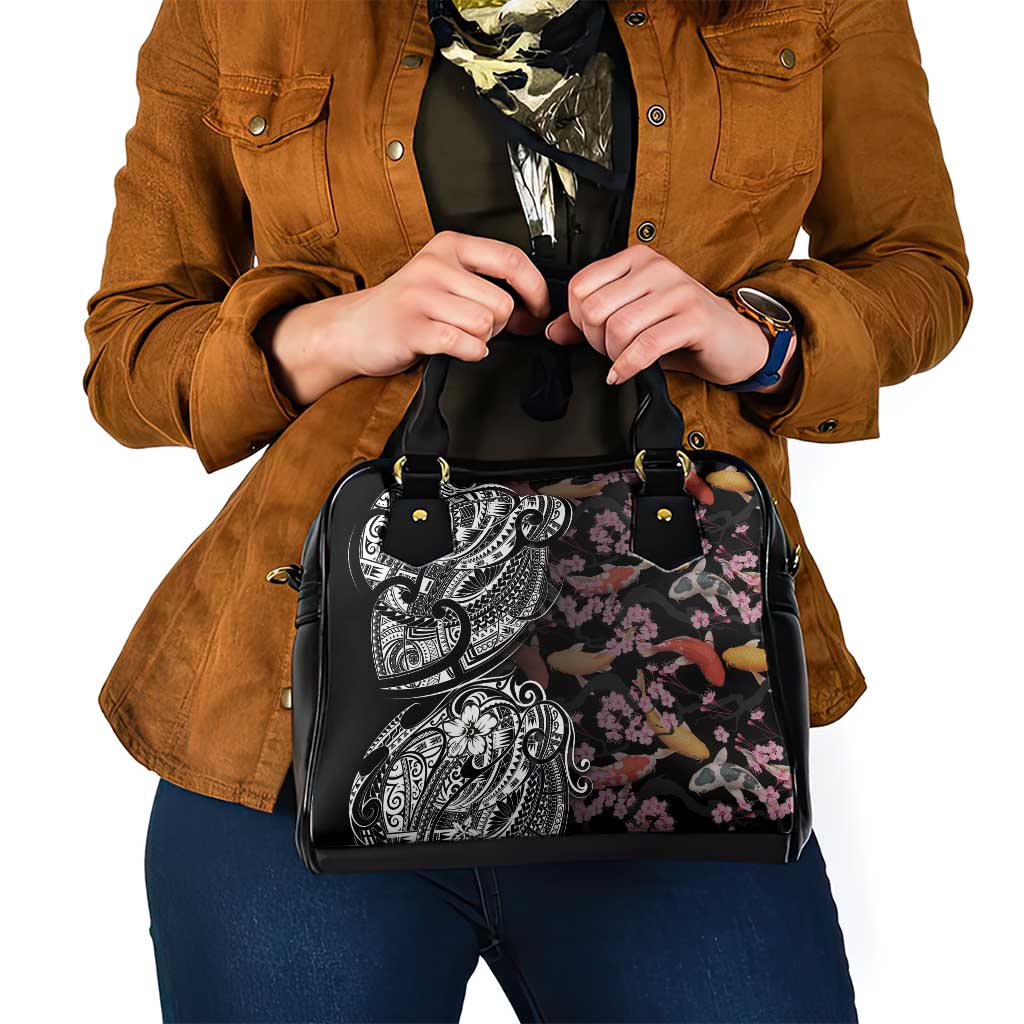 Hawaiian and Japanese Together Shoulder Handbag Polynesian Triball Tattoo Koi Carps and Sakura LT03 - Polynesian Pride