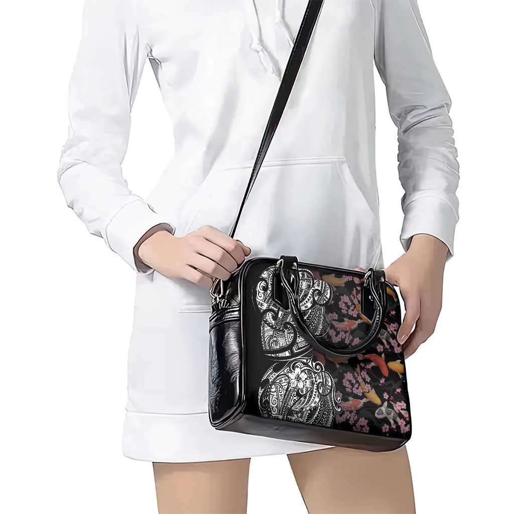 Hawaiian and Japanese Together Shoulder Handbag Polynesian Triball Tattoo Koi Carps and Sakura LT03 - Polynesian Pride