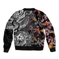 Hawaiian and Japanese Together Sleeve Zip Bomber Jacket Polynesian Triball Tattoo Koi Carps and Sakura LT03 - Polynesian Pride