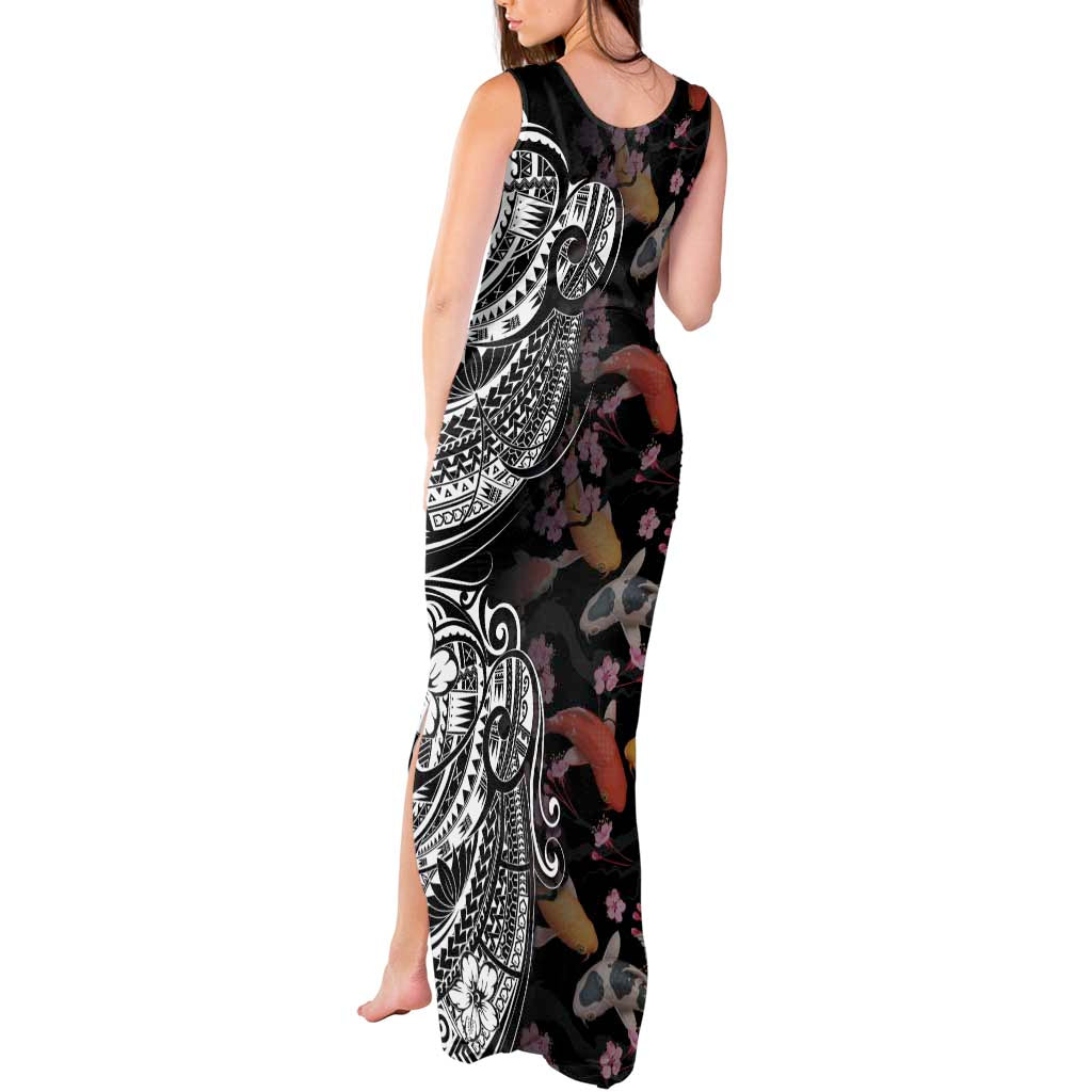 Hawaiian and Japanese Together Tank Maxi Dress Polynesian Triball Tattoo Koi Carps and Sakura