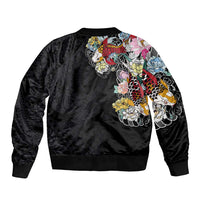 Hawaiian and Japanese Together Bomber Jacket Colorful Traditional Japanese Tattoo and Kakau Pattern Black Color