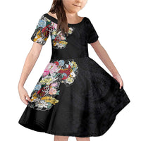 Hawaiian and Japanese Together Family Matching Mermaid Dress and Hawaiian Shirt Colorful Traditional Japanese Tattoo and Kakau Pattern Black Color