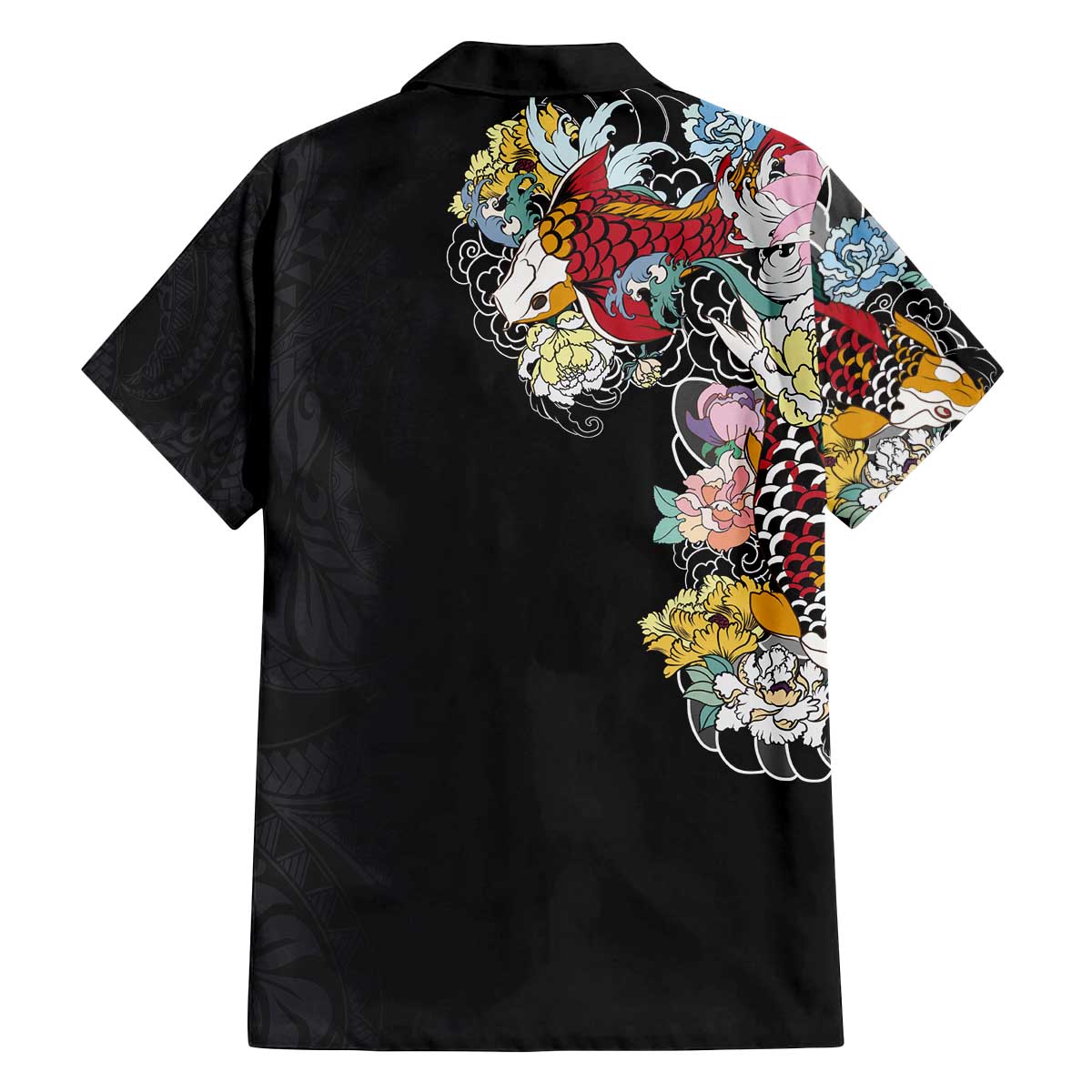 Hawaiian and Japanese Together Family Matching Puletasi and Hawaiian Shirt Colorful Traditional Japanese Tattoo and Kakau Pattern Black Color LT03 - Polynesian Pride