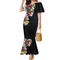 Hawaiian and Japanese Together Mermaid Dress Colorful Traditional Japanese Tattoo and Kakau Pattern Black Color LT03 Women Black - Polynesian Pride