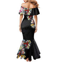Hawaiian and Japanese Together Mermaid Dress Colorful Traditional Japanese Tattoo and Kakau Pattern Black Color LT03 - Polynesian Pride