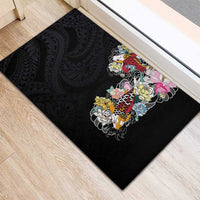 Hawaiian and Japanese Together Rubber Doormat Colorful Traditional Japanese Tattoo and Kakau Pattern Black Color