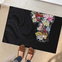 Hawaiian and Japanese Together Rubber Doormat Colorful Traditional Japanese Tattoo and Kakau Pattern Black Color