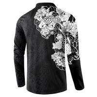 Hawaiian and Japanese Together Button Sweatshirt Japanese Koi Fish Tattoo and Kakau Pattern Black Color