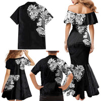 Hawaiian and Japanese Together Family Matching Mermaid Dress and Hawaiian Shirt Japanese Koi Fish Tattoo and Kakau Pattern Black Color