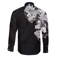 Hawaiian and Japanese Together Family Matching Mermaid Dress and Hawaiian Shirt Japanese Koi Fish Tattoo and Kakau Pattern Black Color