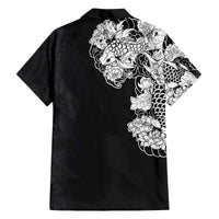 Hawaiian and Japanese Together Family Matching Off The Shoulder Long Sleeve Dress and Hawaiian Shirt Japanese Koi Fish Tattoo and Kakau Pattern Black Color