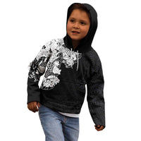 Hawaiian and Japanese Together Kid Hoodie Japanese Koi Fish Tattoo and Kakau Pattern Black Color