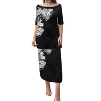 Hawaiian and Japanese Together Puletasi Japanese Koi Fish Tattoo and Kakau Pattern Black Color