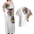 Hawaiian and Japanese Together Couples Matching Off Shoulder Maxi Dress and Hawaiian Shirt Colorful Traditional Japanese Tattoo and Kakau Pattern White Color