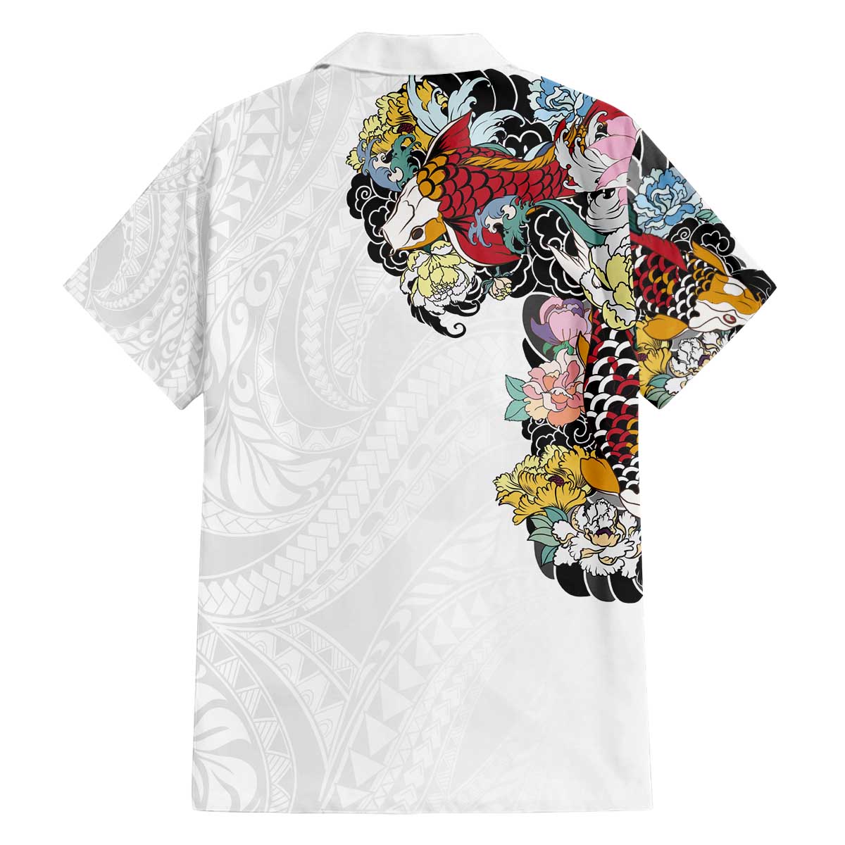 Hawaiian and Japanese Together Family Matching Puletasi and Hawaiian Shirt Colorful Traditional Japanese Tattoo and Kakau Pattern White Color LT03 - Polynesian Pride