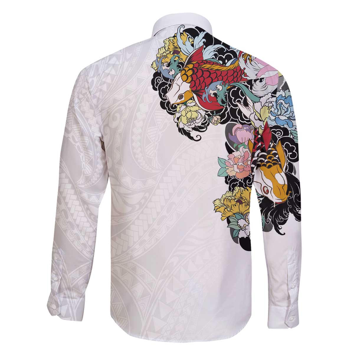 Hawaiian and Japanese Together Family Matching Puletasi and Hawaiian Shirt Colorful Traditional Japanese Tattoo and Kakau Pattern White Color LT03 - Polynesian Pride