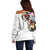 Hawaiian and Japanese Together Off Shoulder Sweater Colorful Traditional Japanese Tattoo and Kakau Pattern White Color