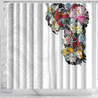 Hawaiian and Japanese Together Shower Curtain Colorful Traditional Japanese Tattoo and Kakau Pattern White Color