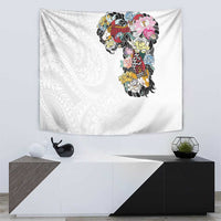 Hawaiian and Japanese Together Tapestry Colorful Traditional Japanese Tattoo and Kakau Pattern White Color