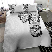 Hawaiian and Japanese Together Bedding Set Japanese Koi Fish Tattoo and Kakau Pattern White Color