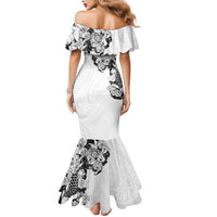 Hawaiian and Japanese Together Family Matching Mermaid Dress and Hawaiian Shirt Japanese Koi Fish Tattoo and Kakau Pattern White Color