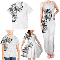 Hawaiian and Japanese Together Family Matching Tank Maxi Dress and Hawaiian Shirt Japanese Koi Fish Tattoo and Kakau Pattern White Color