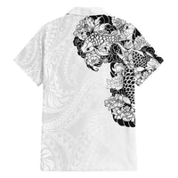 Hawaiian and Japanese Together Family Matching Tank Maxi Dress and Hawaiian Shirt Japanese Koi Fish Tattoo and Kakau Pattern White Color