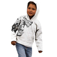 Hawaiian and Japanese Together Kid Hoodie Japanese Koi Fish Tattoo and Kakau Pattern White Color