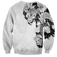 Hawaiian and Japanese Together Sweatshirt Japanese Koi Fish Tattoo and Kakau Pattern White Color