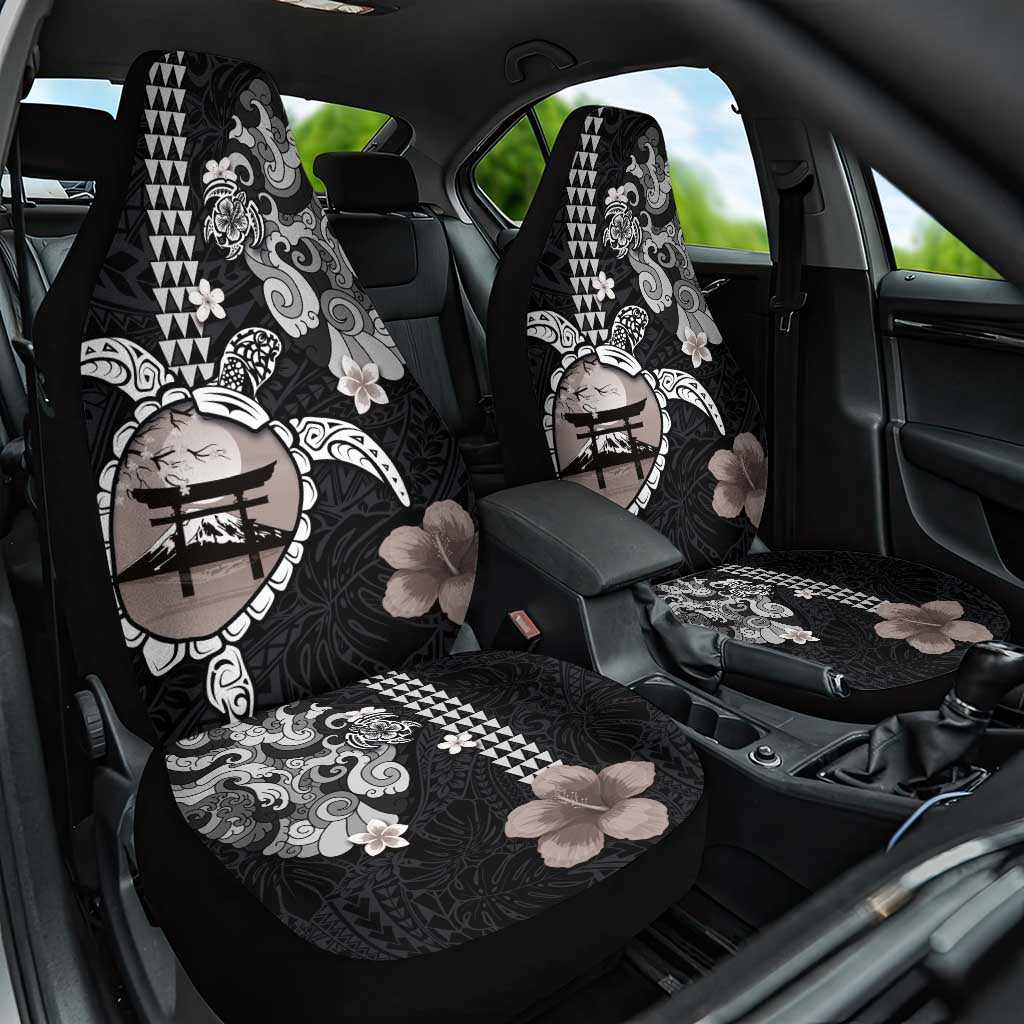 Hawaiian and Japanese Together Car Seat Cover Japanese Culture and Turtle Kakau Tattoo Black Color