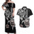 Hawaiian and Japanese Together Couples Matching Off Shoulder Maxi Dress and Hawaiian Shirt Japanese Culture and Turtle Kakau Tattoo Black Color