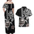 Hawaiian and Japanese Together Couples Matching Off Shoulder Maxi Dress and Hawaiian Shirt Japanese Culture and Turtle Kakau Tattoo Black Color