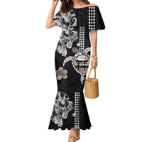 Hawaiian and Japanese Together Family Matching Mermaid Dress and Hawaiian Shirt Japanese Culture and Turtle Kakau Tattoo Black Color