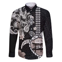 Hawaiian and Japanese Together Family Matching Puletasi and Hawaiian Shirt Japanese Culture and Turtle Kakau Tattoo Black Color LT03 Dad's Shirt - Long Sleeve Black - Polynesian Pride