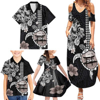 Hawaiian and Japanese Together Family Matching Summer Maxi Dress and Hawaiian Shirt Japanese Culture and Turtle Kakau Tattoo Black Color