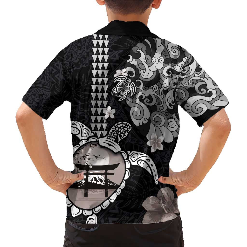 Hawaiian and Japanese Together Hawaiian Shirt Japanese Culture and Turtle Kakau Tattoo Black Color