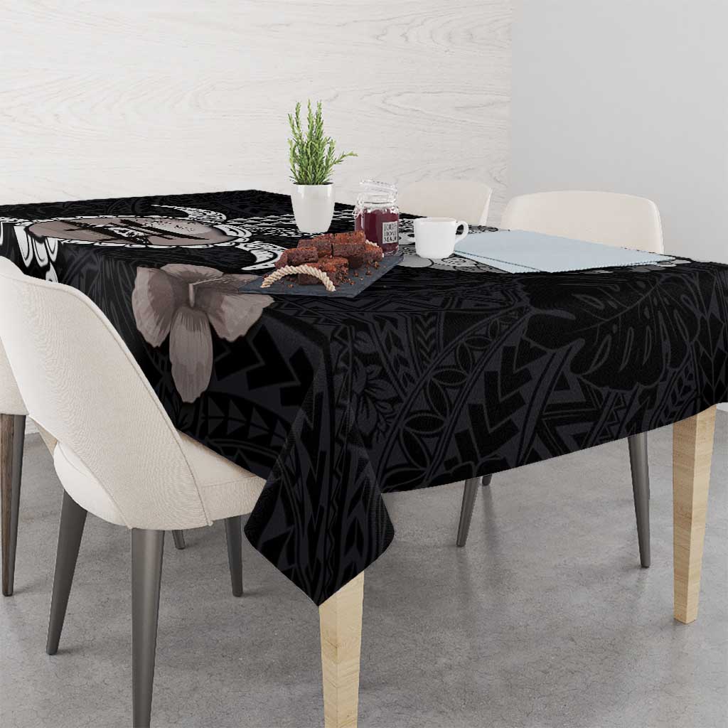 Hawaiian and Japanese Together Tablecloth Japanese Culture and Turtle Kakau Tattoo Black Color