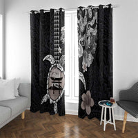 Hawaiian and Japanese Together Window Curtain Japanese Culture and Turtle Kakau Tattoo Black Color