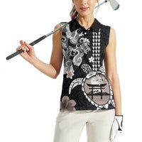 Hawaiian and Japanese Together Women Sleeveless Polo Shirt Japanese Culture and Turtle Kakau Tattoo Black Color LT03 - Polynesian Pride
