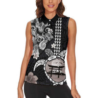Hawaiian and Japanese Together Women Sleeveless Polo Shirt Japanese Culture and Turtle Kakau Tattoo Black Color LT03 - Polynesian Pride
