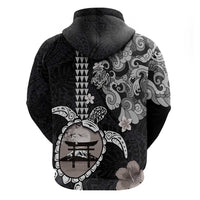 Hawaiian and Japanese Together Zip Hoodie Japanese Culture and Turtle Kakau Tattoo Black Color