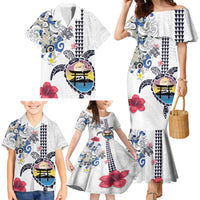 Hawaiian and Japanese Together Family Matching Mermaid Dress and Hawaiian Shirt Japanese Culture and Turtle Kakau Tattoo White Color