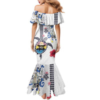 Hawaiian and Japanese Together Family Matching Mermaid Dress and Hawaiian Shirt Japanese Culture and Turtle Kakau Tattoo White Color