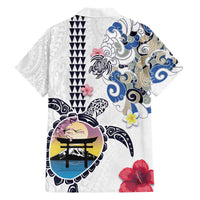 Hawaiian and Japanese Together Family Matching Short Sleeve Bodycon Dress and Hawaiian Shirt Japanese Culture and Turtle Kakau Tattoo White Color