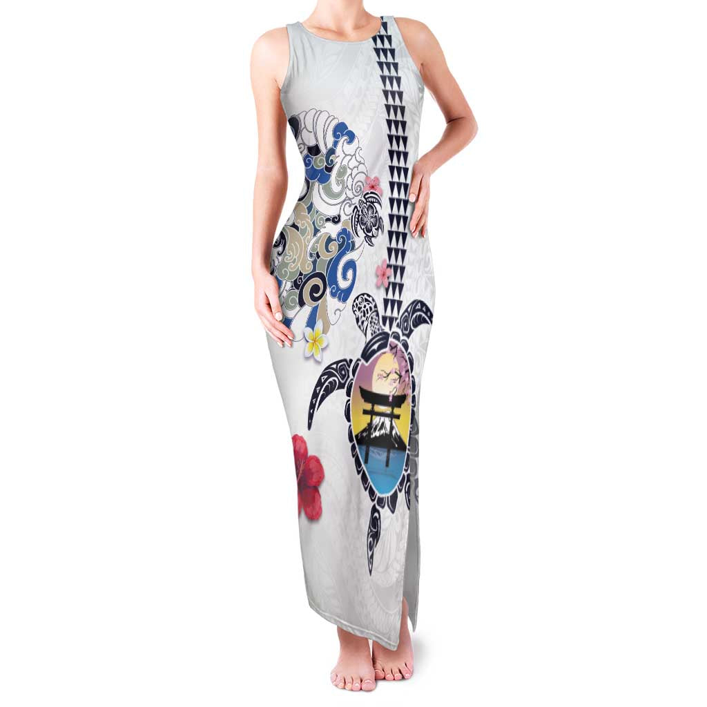 Hawaiian and Japanese Together Family Matching Tank Maxi Dress and Hawaiian Shirt Japanese Culture and Turtle Kakau Tattoo White Color