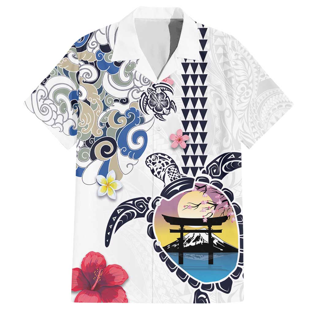 Hawaiian and Japanese Together Hawaiian Shirt Japanese Culture and Turtle Kakau Tattoo White Color